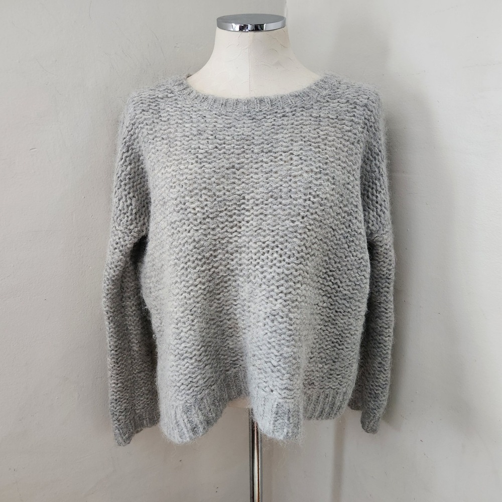 Eileen Fisher Alpaca Blend Chunky Popcorn Knit Sweater Gray Boxy Small